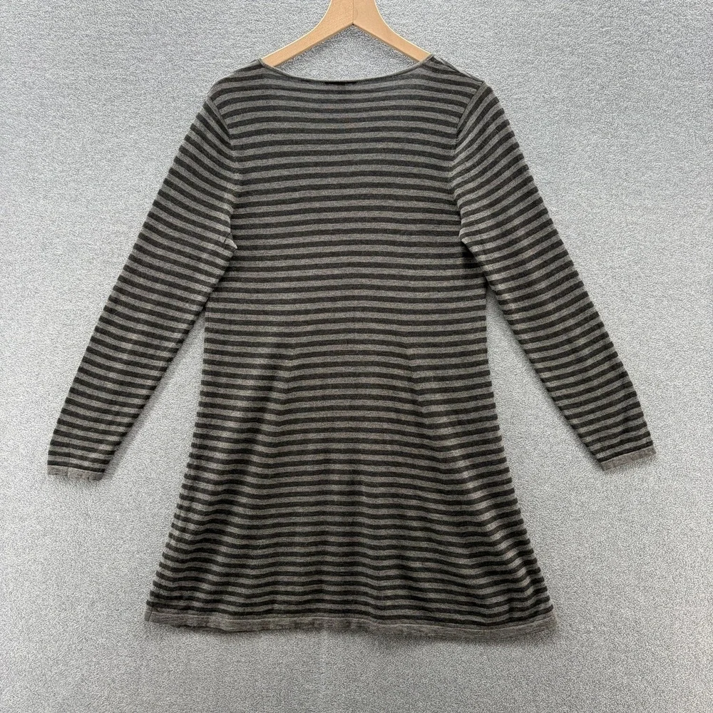 Eileen Fisher Sweater Dress Medium Gray Stripe Merino Alpaca Lightweight Swing - Picture 10 of 13